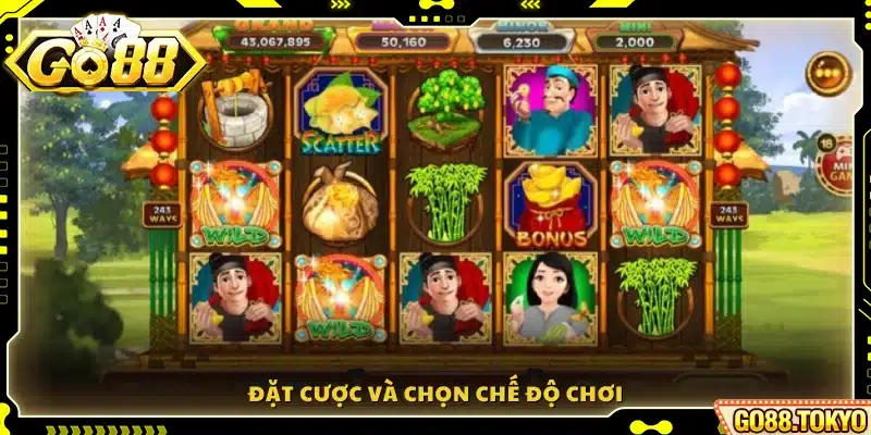 Thực hiện chọn mức cược và chế độ quay